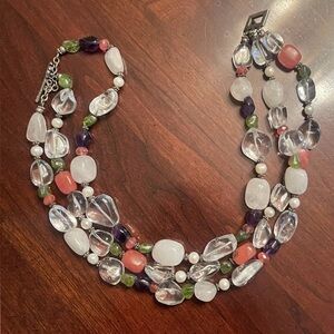 Lilly Pulitzer 3-Strand 18” Beaded Necklace Clear/White/Coral/Jade/Purple LP925